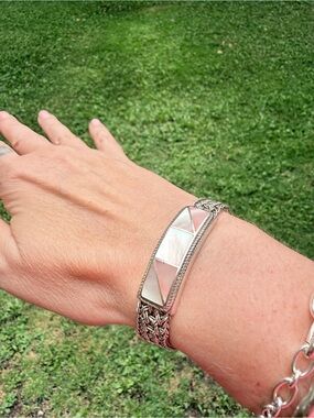 Sterling Silver Mother-of-Pearl Inlay Bracelet - Pink/White